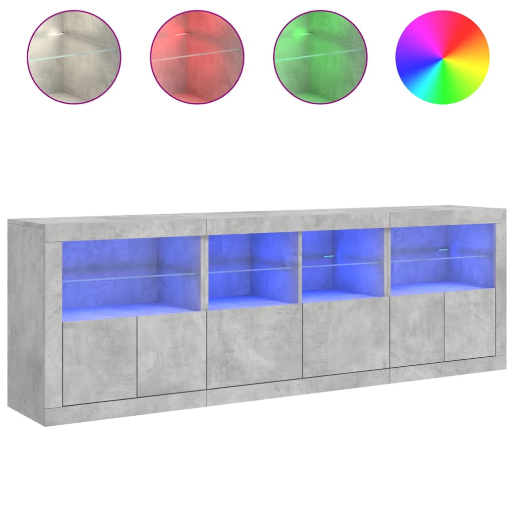 vidaXL Sideboard with LED Lights Concrete Grey 202x37x67 cm 5