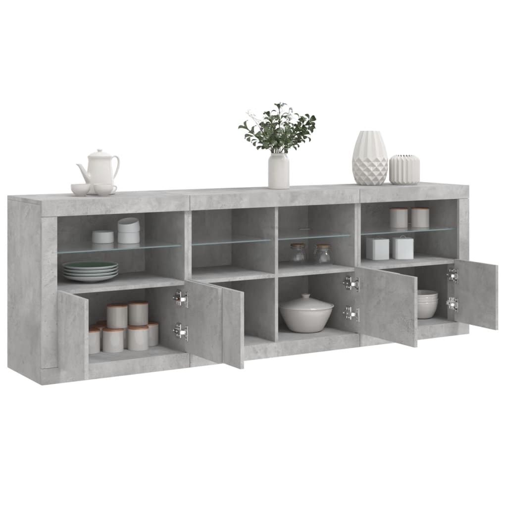 vidaXL Sideboard with LED Lights Concrete Grey 202x37x67 cm 1