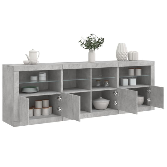 vidaXL Sideboard with LED Lights Concrete Grey 202x37x67 cm 1