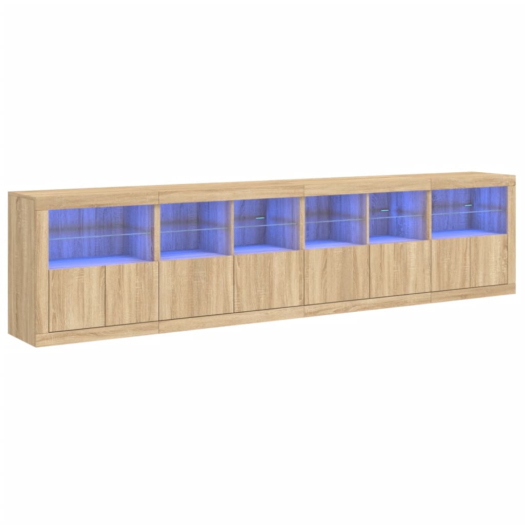 vidaXL Sideboard with LED Lights Sonoma Oak 283x37x67 cm 2