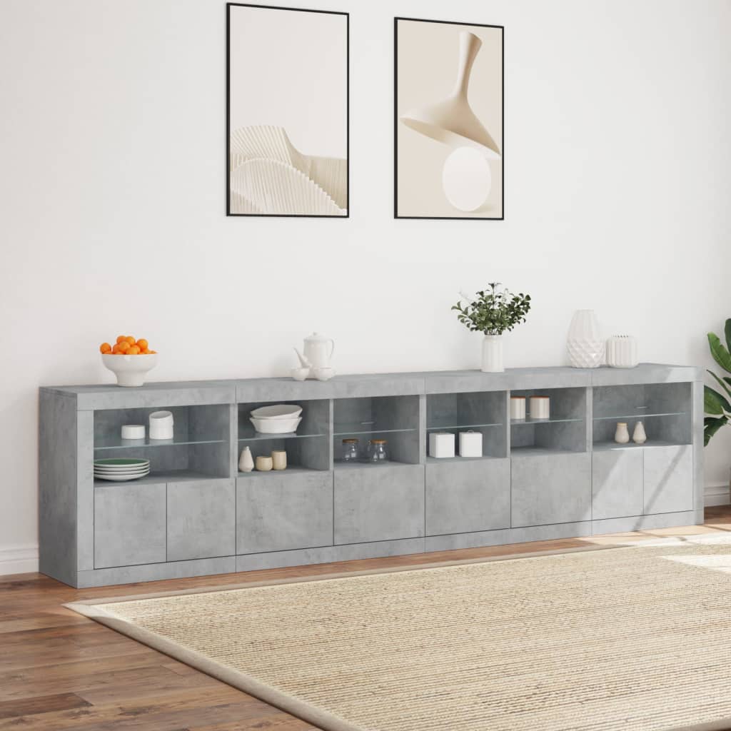vidaXL Sideboard with LED Lights Concrete Grey 283x37x67 cm 4