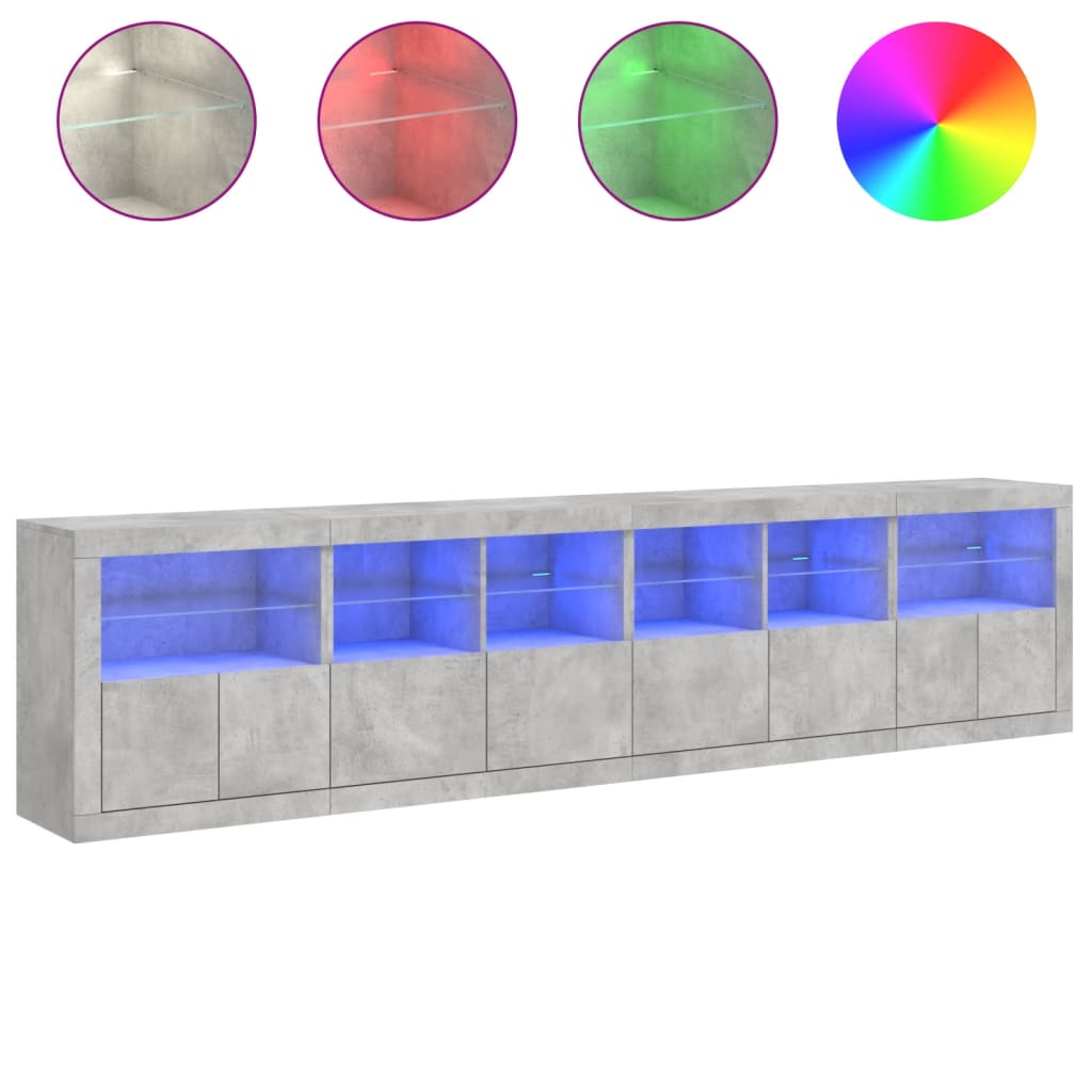 vidaXL Sideboard with LED Lights Concrete Grey 283x37x67 cm 5