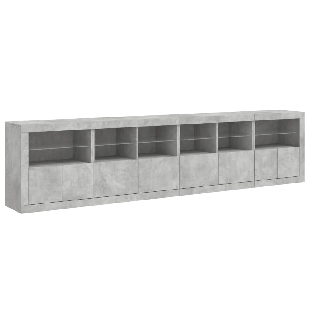vidaXL Sideboard with LED Lights Concrete Grey 283x37x67 cm 6