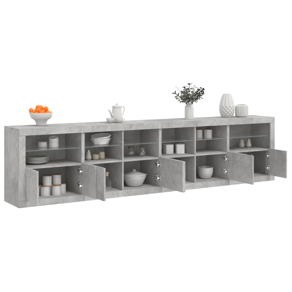 vidaXL Sideboard with LED Lights Concrete Grey 283x37x67 cm 1