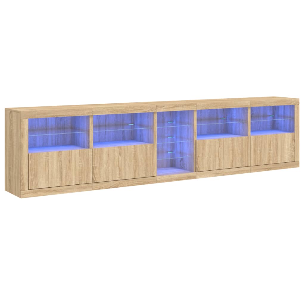 vidaXL Sideboard with LED Lights Sonoma Oak 283x37x67 cm 2