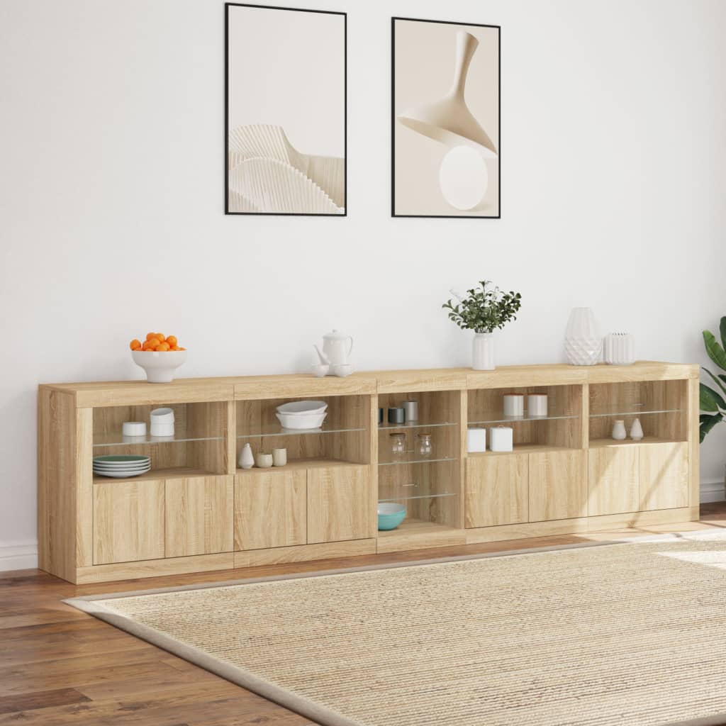 vidaXL Sideboard with LED Lights Sonoma Oak 283x37x67 cm 4