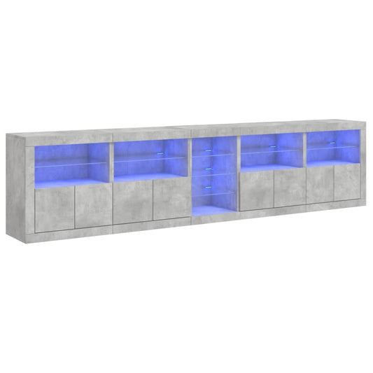 Sideboard with LED Lights 283x37x67 cm Concrete grey