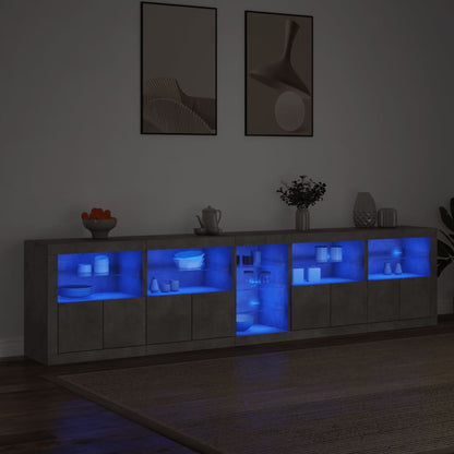 Sideboard with LED Lights 283x37x67 cm Concrete grey