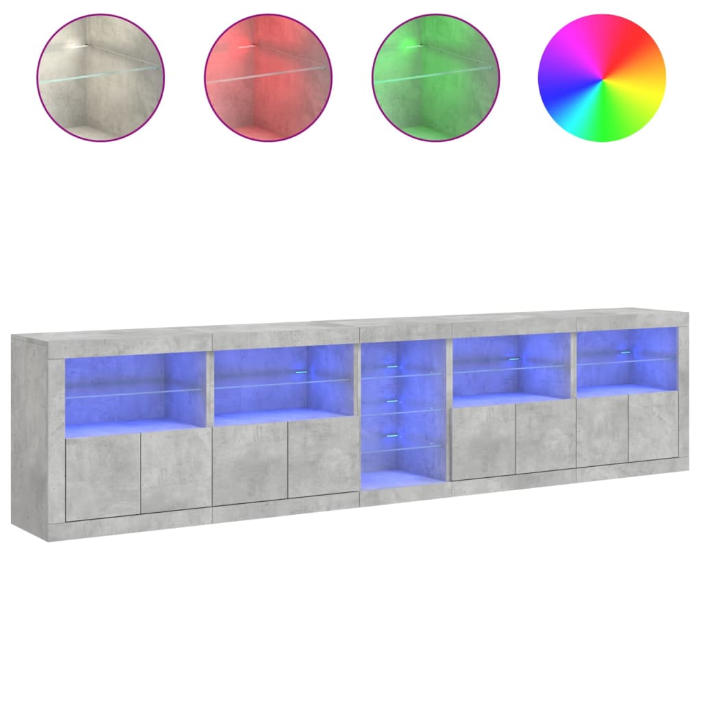 vidaXL Sideboard with LED Lights Concrete Grey 283x37x67 cm 5