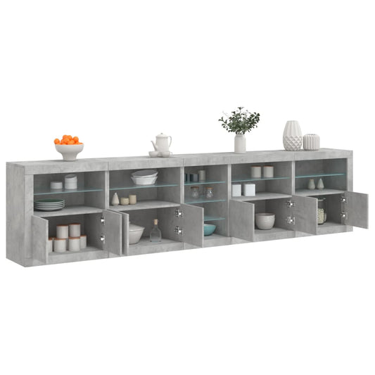 Sideboard with LED Lights 283x37x67 cm Concrete grey