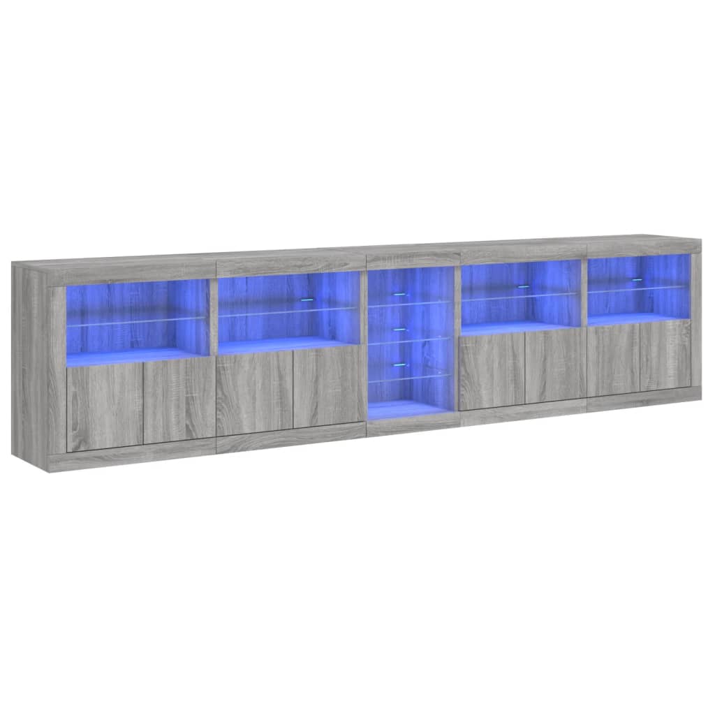vidaXL Sideboard with LED Lights Grey Sonoma 283x37x67 cm 2