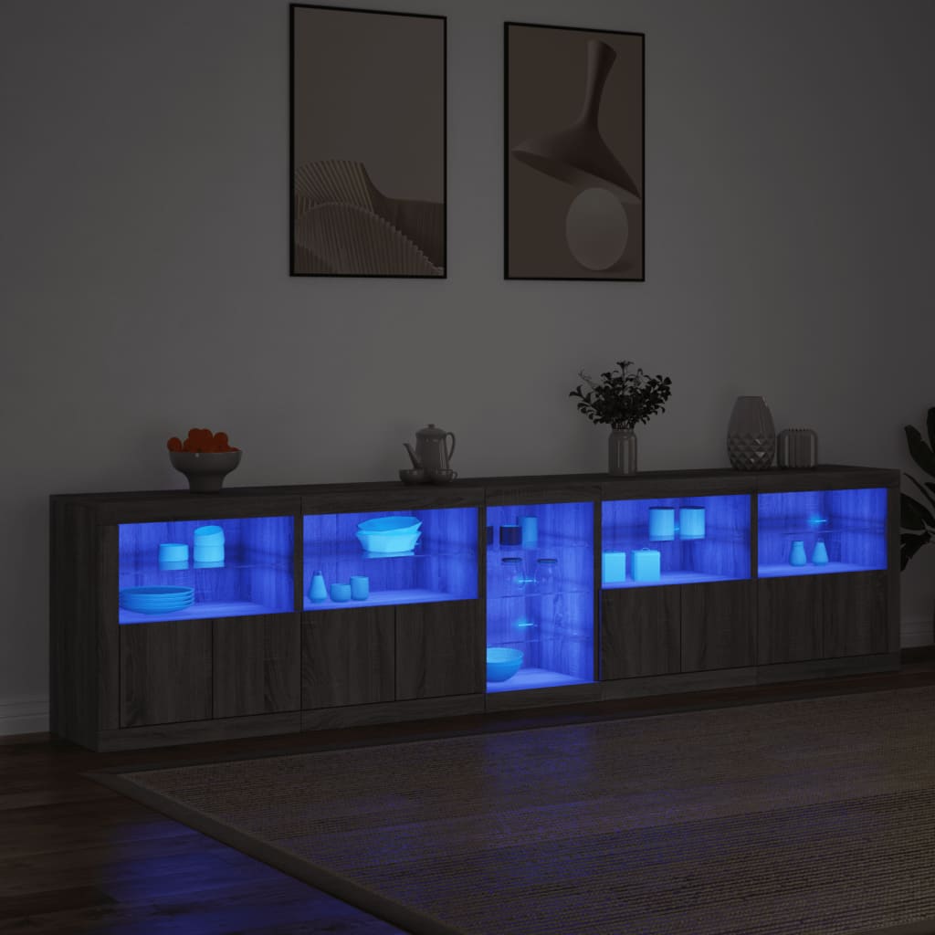 vidaXL Sideboard with LED Lights Grey Sonoma 283x37x67 cm 3