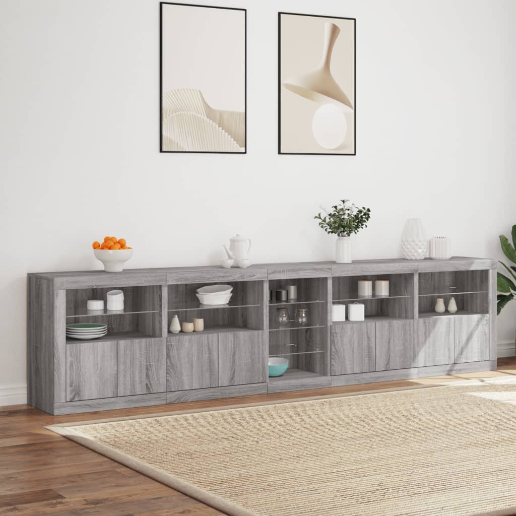 vidaXL Sideboard with LED Lights Grey Sonoma 283x37x67 cm 4