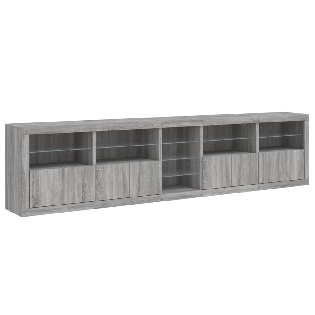 vidaXL Sideboard with LED Lights Grey Sonoma 283x37x67 cm 6