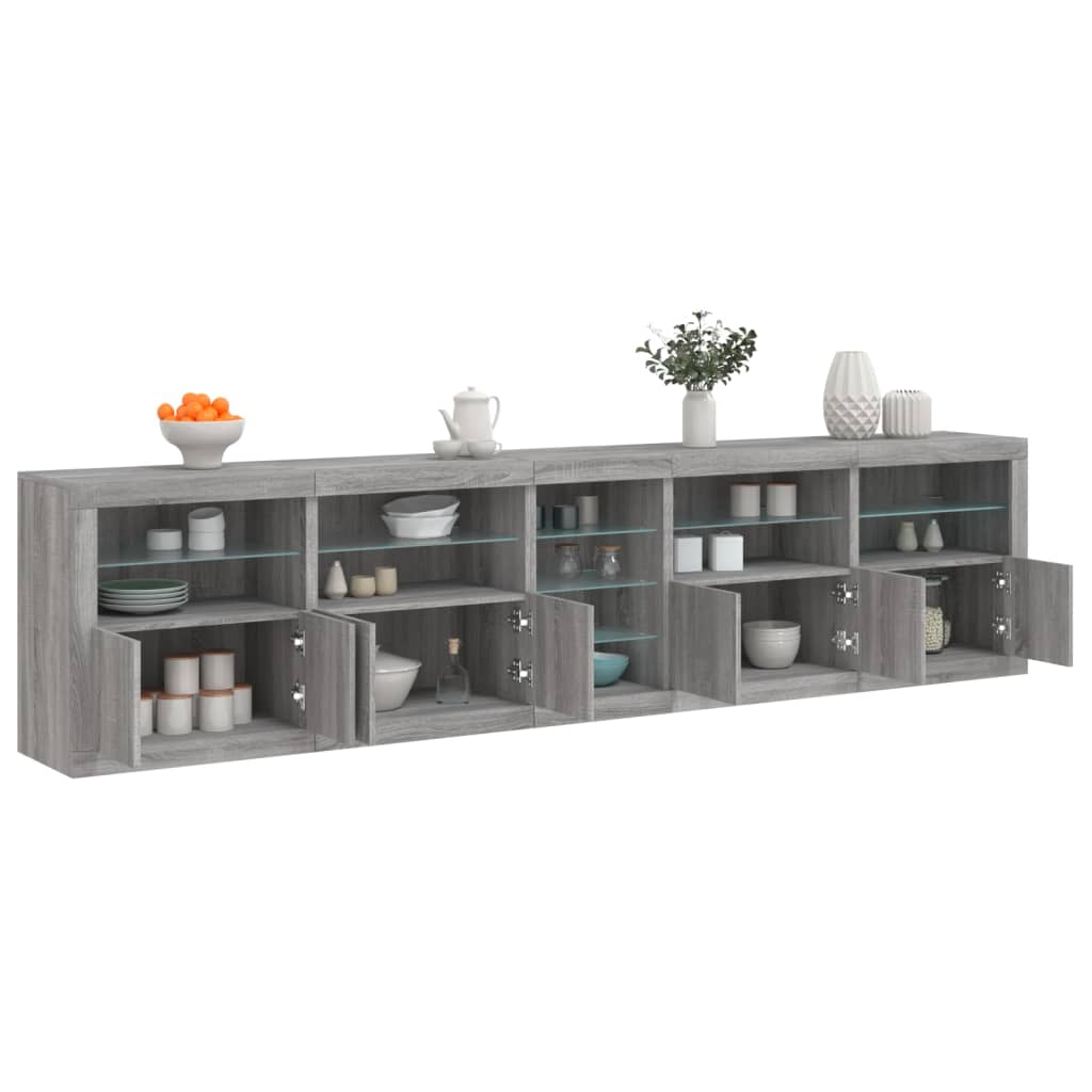 vidaXL Sideboard with LED Lights Grey Sonoma 283x37x67 cm 1
