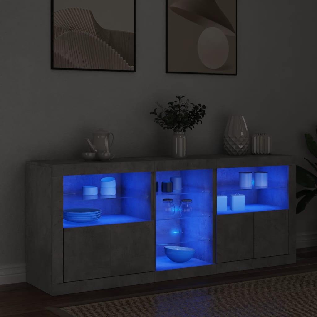 vidaXL Sideboard with LED Lights Concrete Grey 162x37x67 cm 3