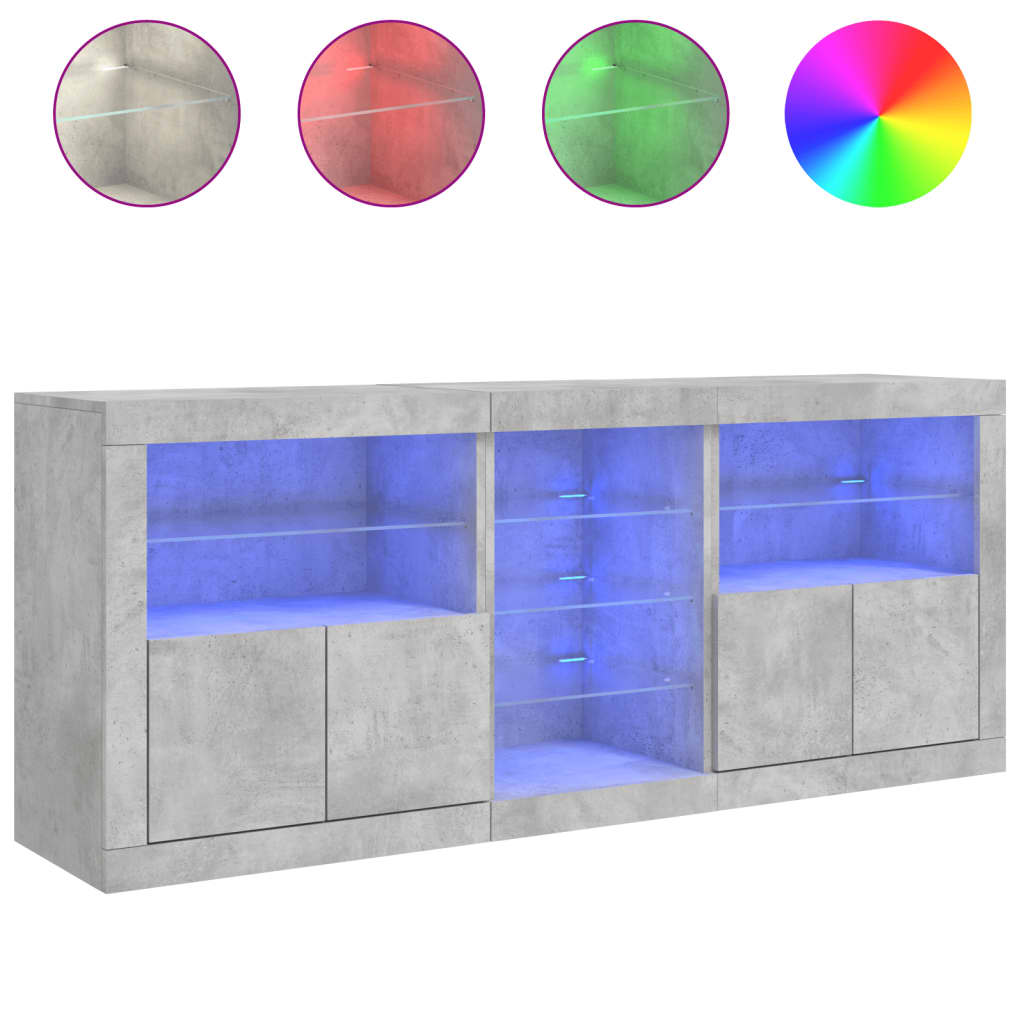 vidaXL Sideboard with LED Lights Concrete Grey 162x37x67 cm 5