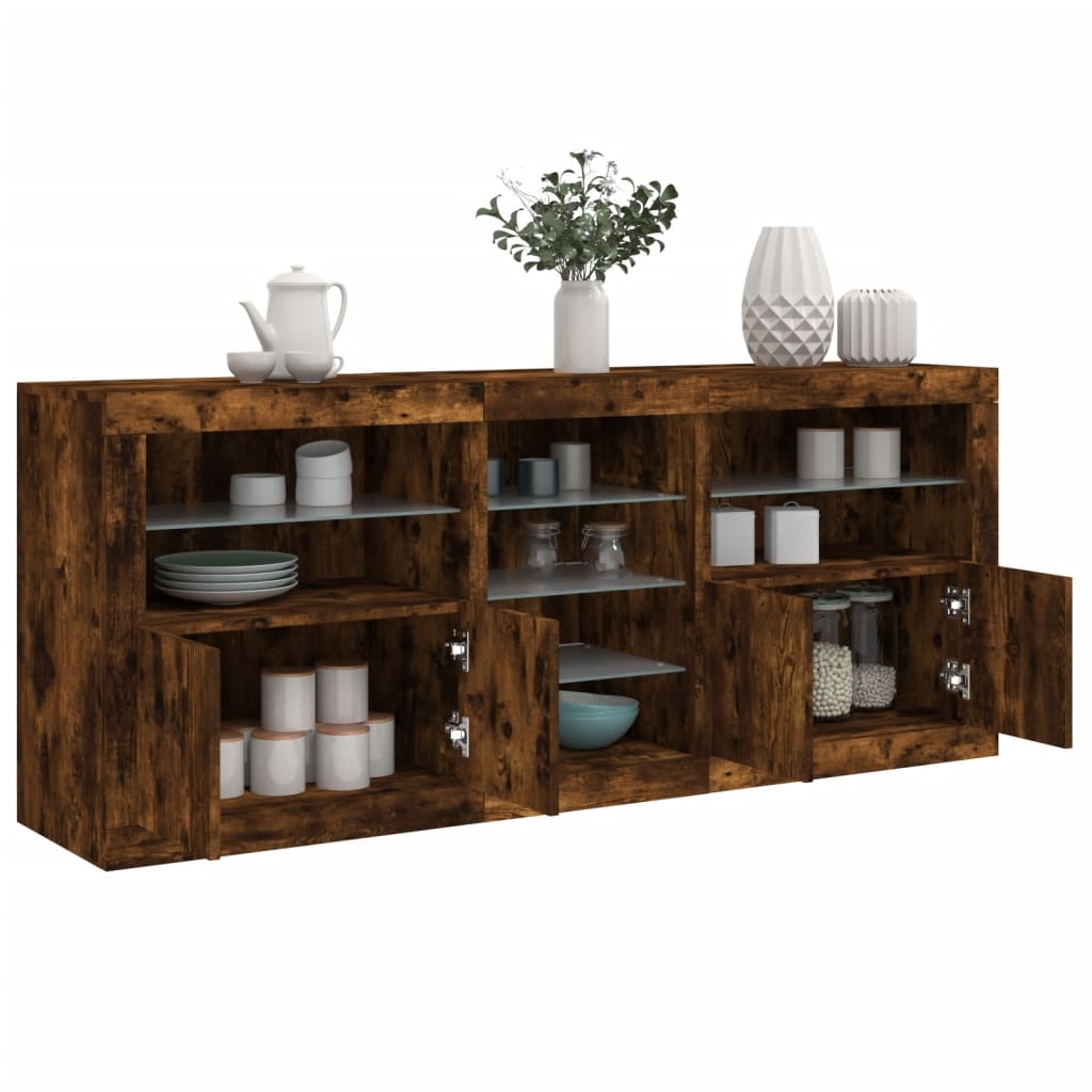 Sideboard with LED Lights 162x37x67 cm Smoked oak