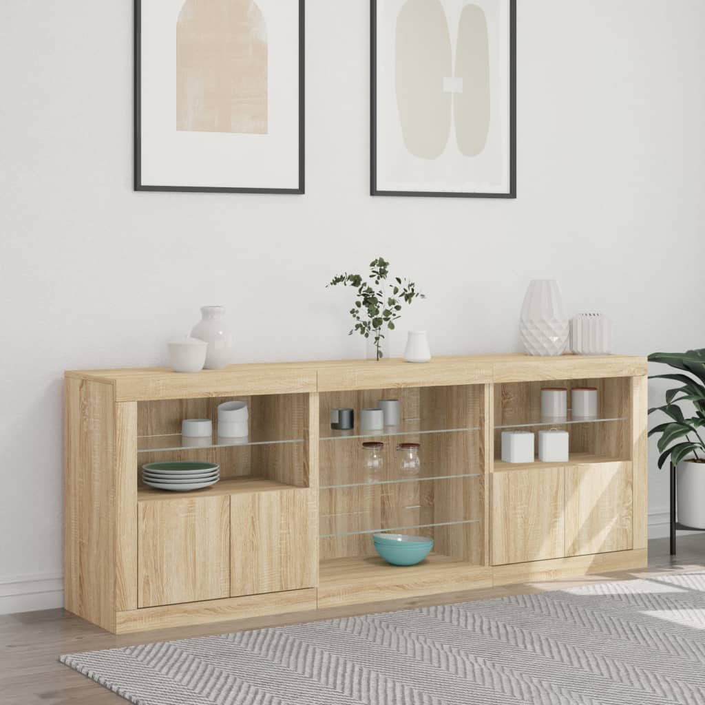 vidaXL Sideboard with LED Lights Sonoma Oak 181.5x37x67 cm 4