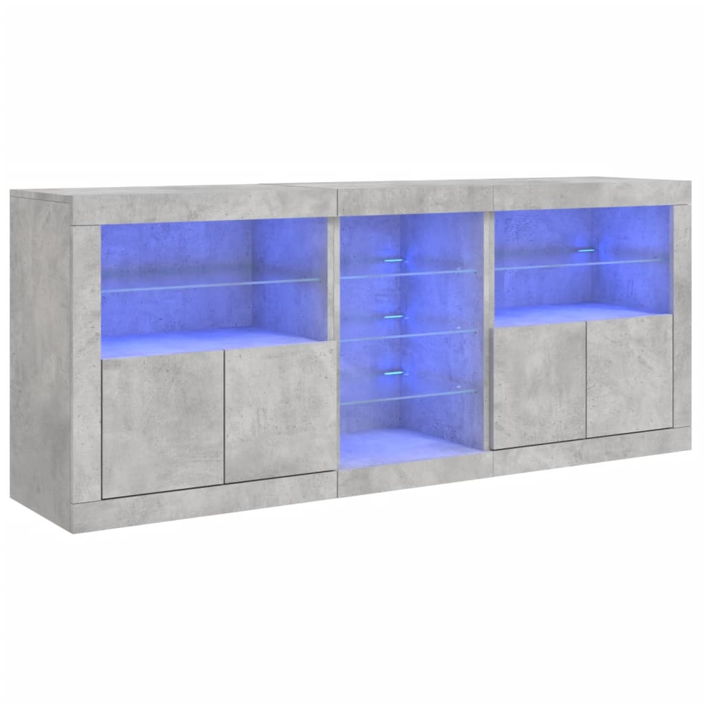 vidaXL Sideboard with LED Lights Concrete Grey 181.5x37x67 cm 2