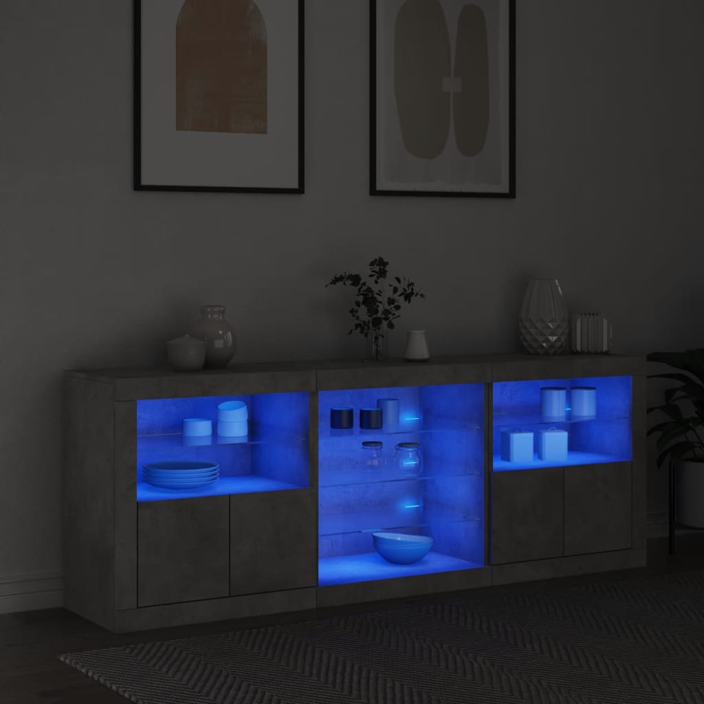 vidaXL Sideboard with LED Lights Concrete Grey 181.5x37x67 cm 3