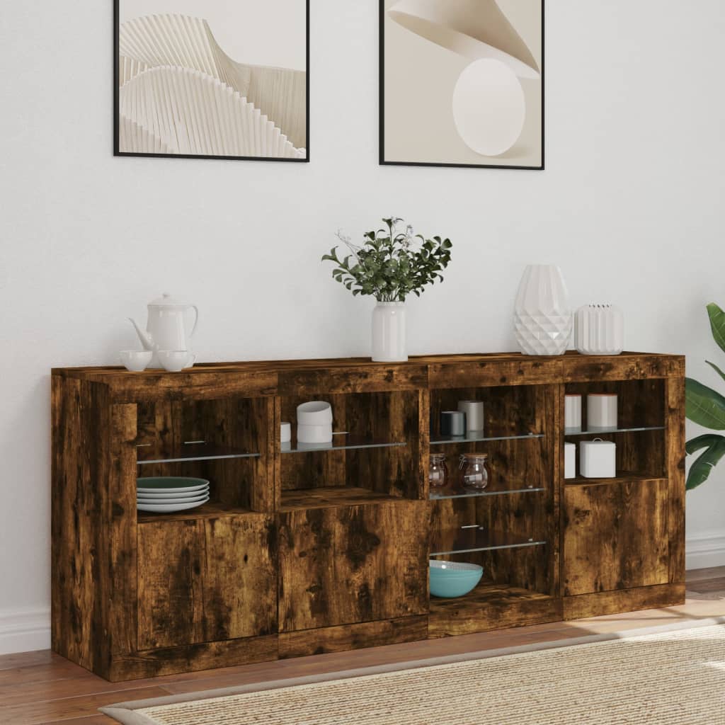 vidaXL Sideboard with LED Lights Smoked Oak 164x37x67 cm 3