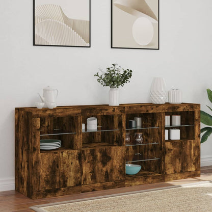 vidaXL Sideboard with LED Lights Smoked Oak 164x37x67 cm 3