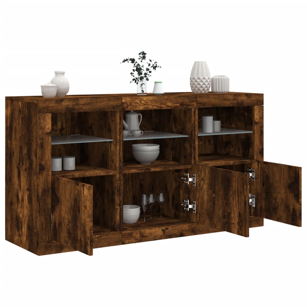 Sideboard with LED Lights 123x37x67 cm Smoked oak