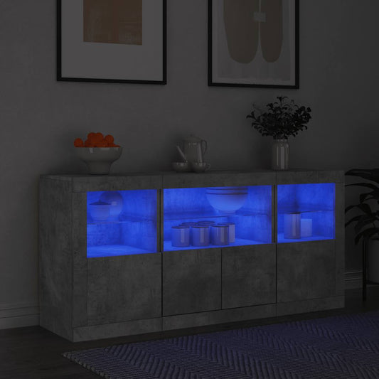Sideboard with LED Lights 142,5x37x67 cm Concrete grey