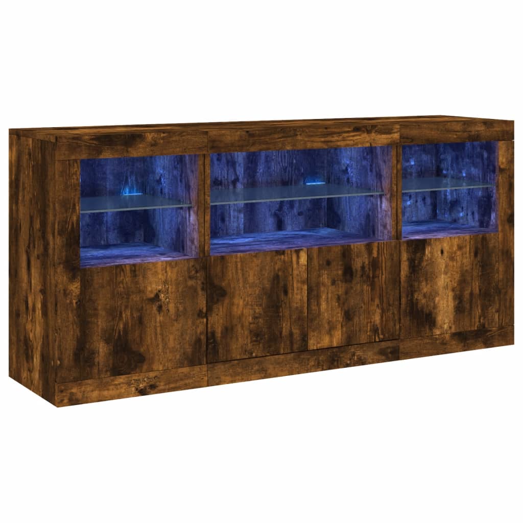 vidaXL Sideboard with LED Lights Smoked Oak 142,5x37x67 cm 2