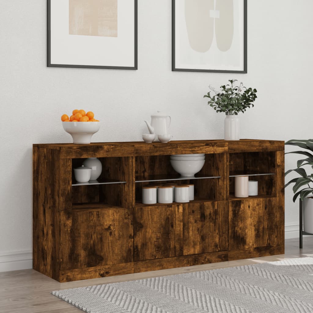 vidaXL Sideboard with LED Lights Smoked Oak 142,5x37x67 cm 3