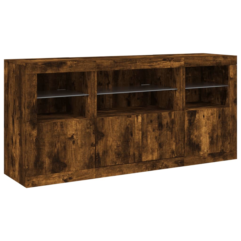 vidaXL Sideboard with LED Lights Smoked Oak 142,5x37x67 cm 4