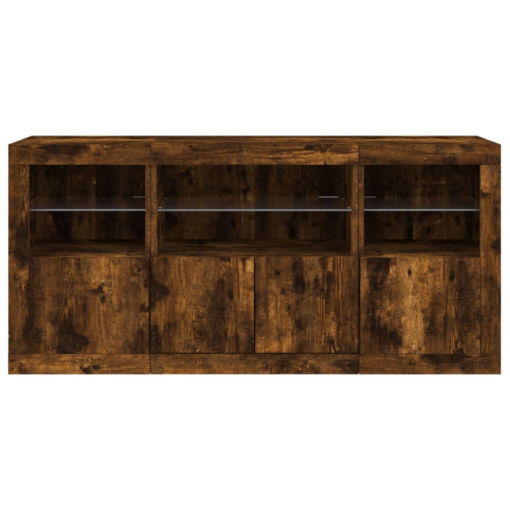 vidaXL Sideboard with LED Lights Smoked Oak 142,5x37x67 cm 5