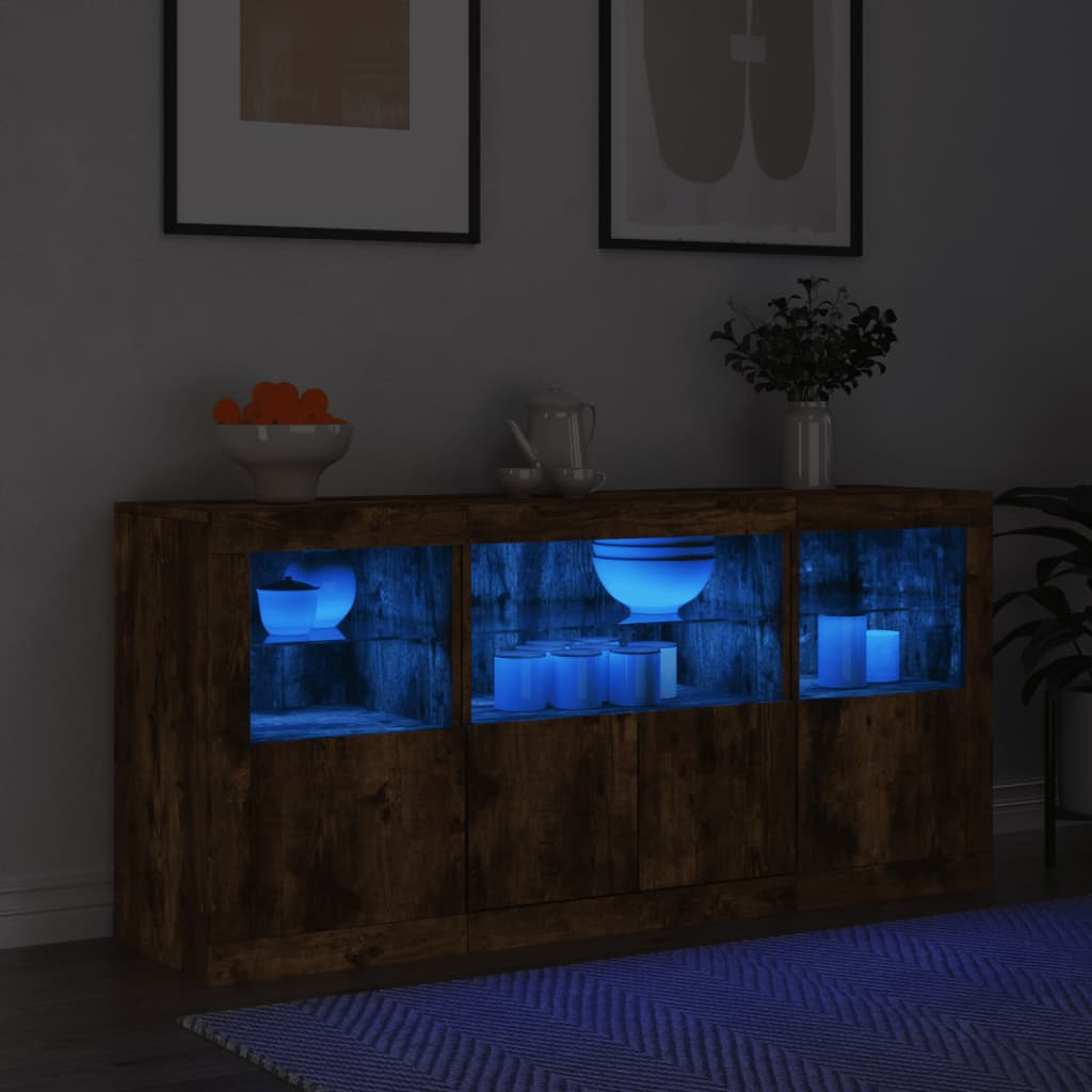vidaXL Sideboard with LED Lights Smoked Oak 142,5x37x67 cm 1