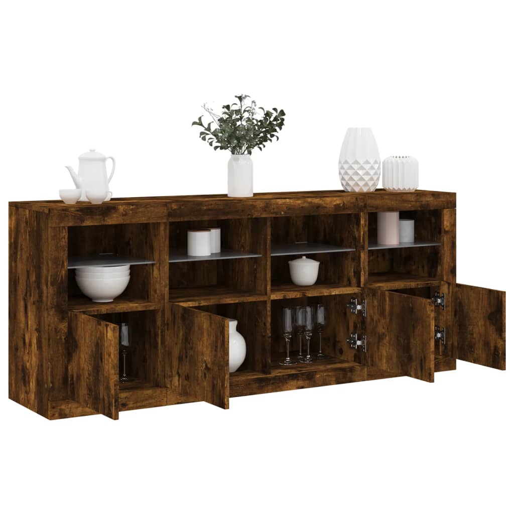 Sideboard with LED Lights 163x37x67 cm Smoked oak