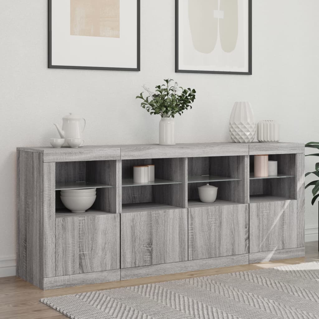 Sideboard with LED Lights 163x37x67 cm Grey sonoma