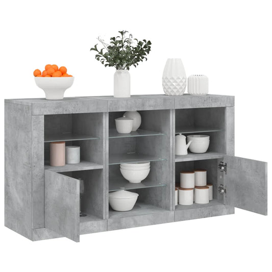 Sideboard with LED Lights 123x37x67 cm Concrete grey