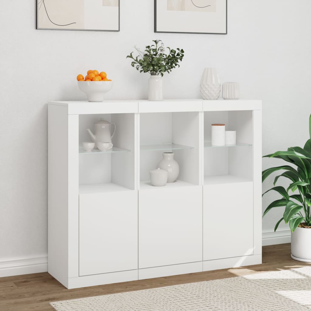 vidaXL Sideboards with LED Lights 3 pcs White Engineered Wood 4