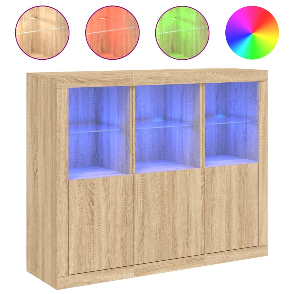 vidaXL Sideboards with LED Lights 3 pcs Sonoma Oak Engineered Wood 2