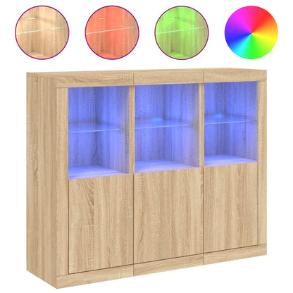 vidaXL Sideboards with LED Lights 3 pcs Sonoma Oak Engineered Wood 2