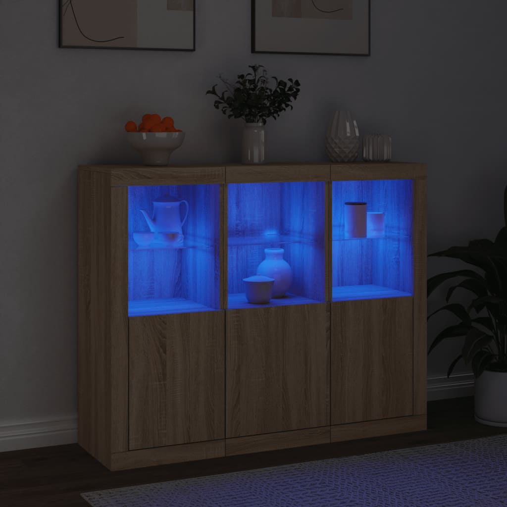 vidaXL Sideboards with LED Lights 3 pcs Sonoma Oak Engineered Wood 3