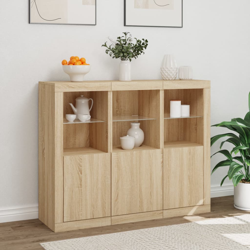 vidaXL Sideboards with LED Lights 3 pcs Sonoma Oak Engineered Wood 4