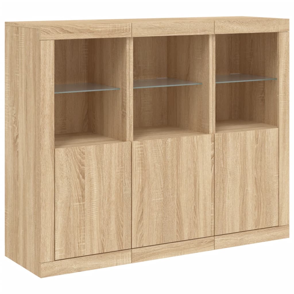 vidaXL Sideboards with LED Lights 3 pcs Sonoma Oak Engineered Wood 5