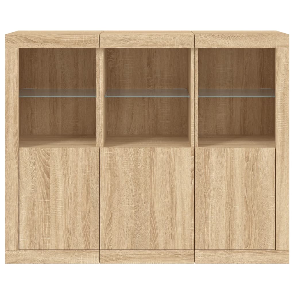 vidaXL Sideboards with LED Lights 3 pcs Sonoma Oak Engineered Wood 6