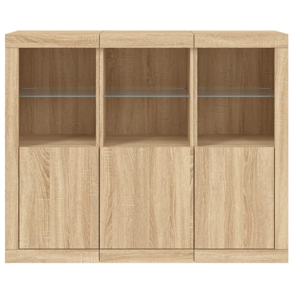 vidaXL Sideboards with LED Lights 3 pcs Sonoma Oak Engineered Wood 6