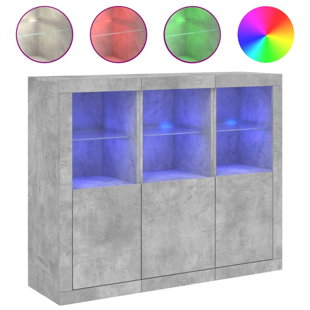 vidaXL Sideboards with LED Lights 3 pcs Concrete Grey Engineered Wood 2