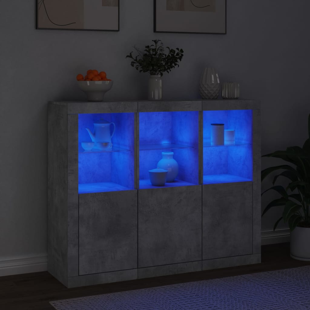 vidaXL Sideboards with LED Lights 3 pcs Concrete Grey Engineered Wood 3