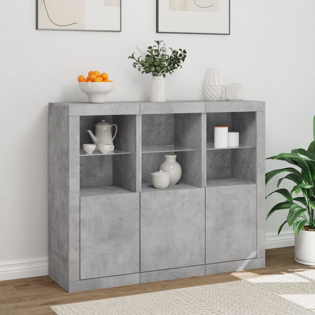 vidaXL Sideboards with LED Lights 3 pcs Concrete Grey Engineered Wood 4