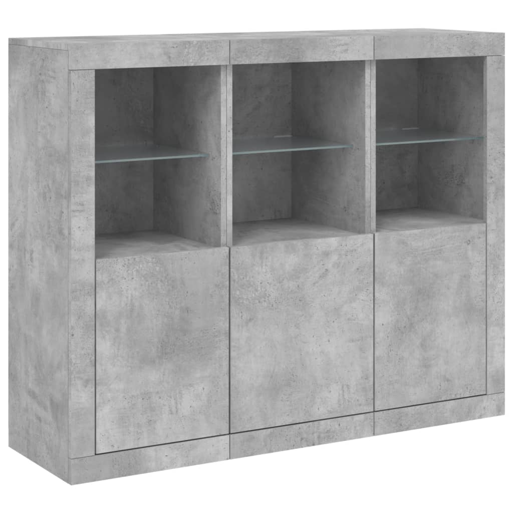 vidaXL Sideboards with LED Lights 3 pcs Concrete Grey Engineered Wood 5