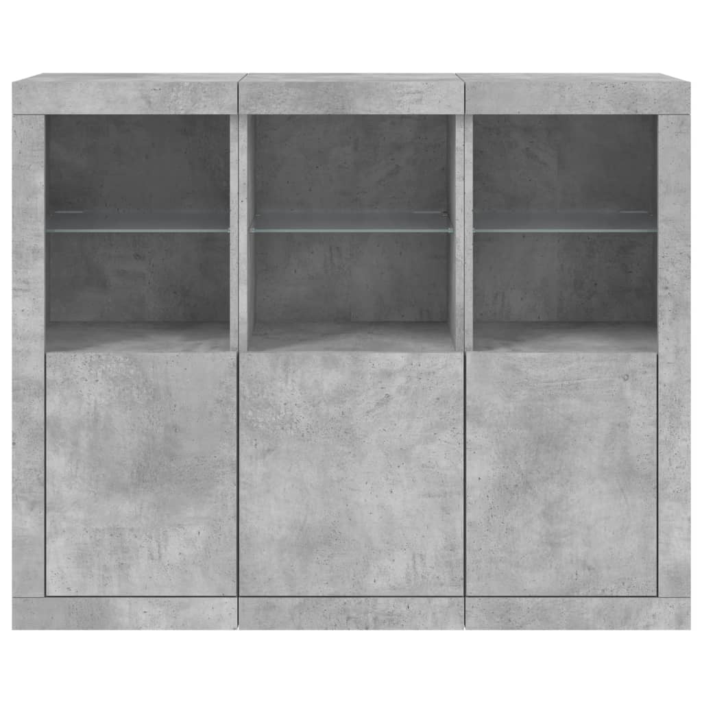 vidaXL Sideboards with LED Lights 3 pcs Concrete Grey Engineered Wood 6